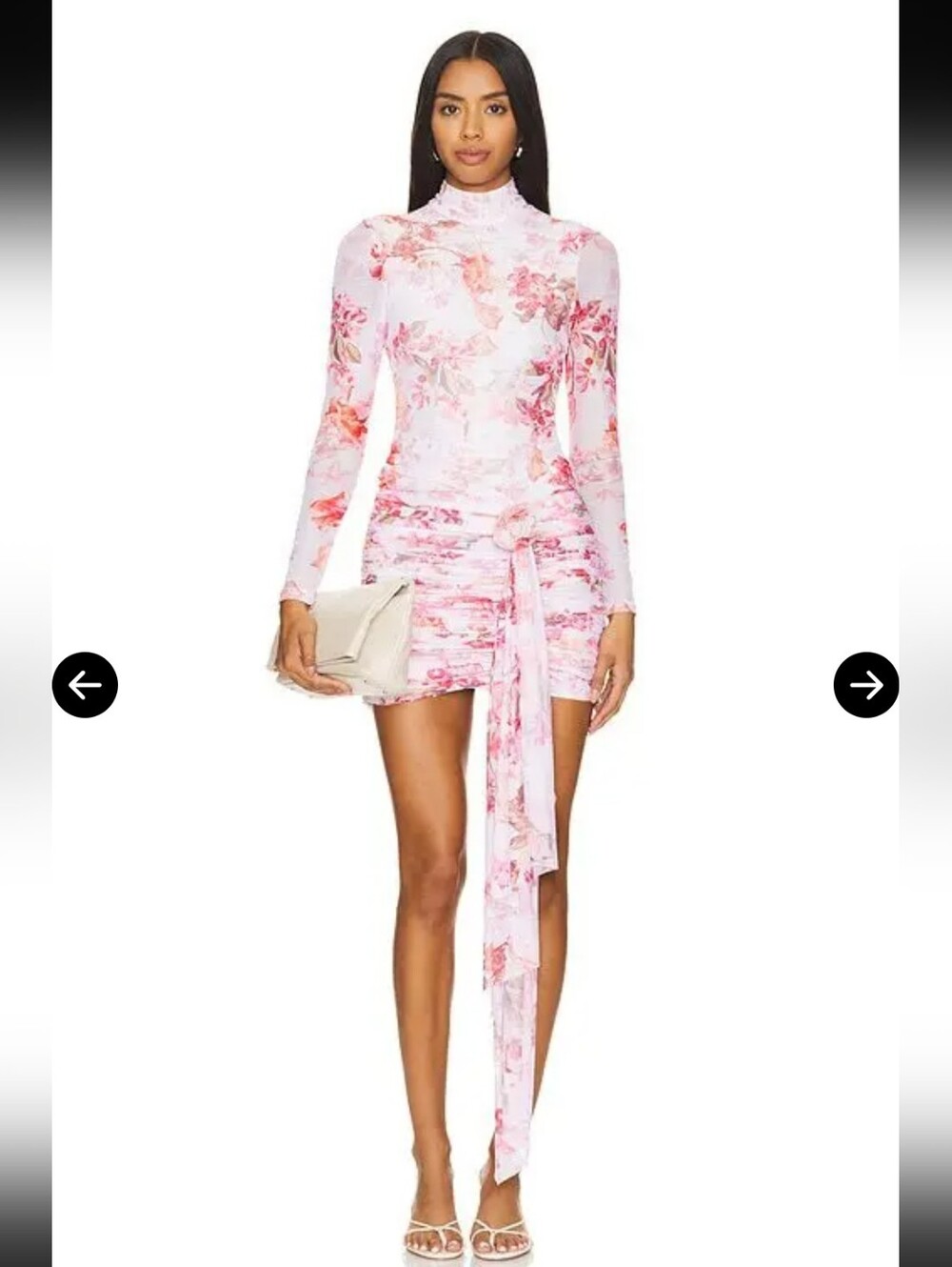 PatBO Pink Floral Long-Sleeve Tie-Waist Mini Dress